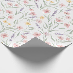Pale Watercolor Style Flowers Pink Purple Yellow Wrapping Paper