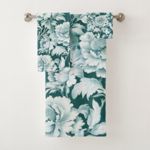 Pale white/blue repeat rose pattern  bath towel set