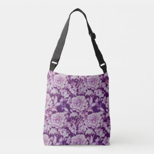 Pale White/Violet repeat rose pattern Crossbody Bag