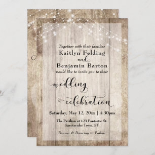Pale Wood Lights Wedding Celebration Calligraphy Invitation