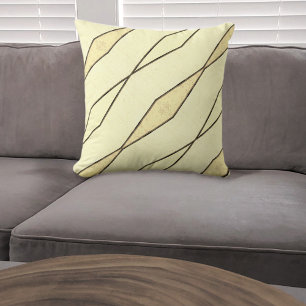 Pale Yellow and Black Retro Modern Stripe Cushion