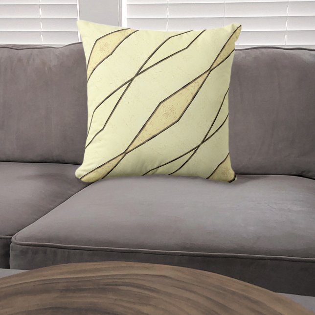 Pale Yellow and Black Retro Modern Stripe Cushion (Creator Uploaded)