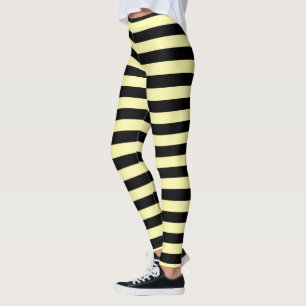 Pale Yellow and Black Stripes Leggings