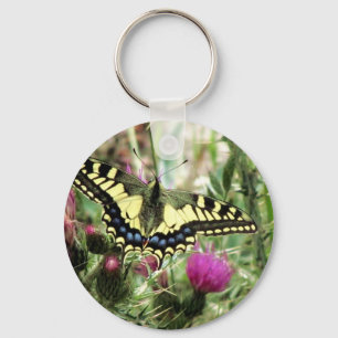 Pale Yellow and Blue Butterfly Key Ring