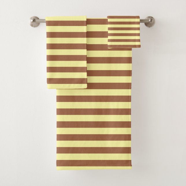 Pale Yellow and Brown Stripes Bath Towel Set (Insitu)