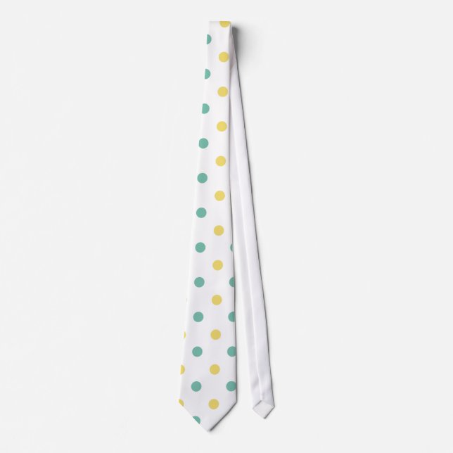 Pale Yellow and Teal Green Polka Dots Tie (Front)