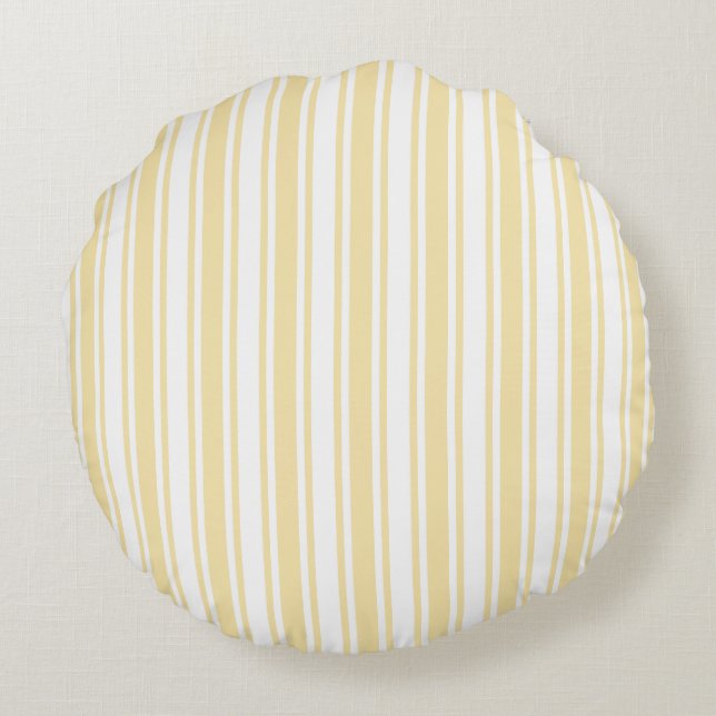 Pale yellow and white candy stripes round cushion (Back)