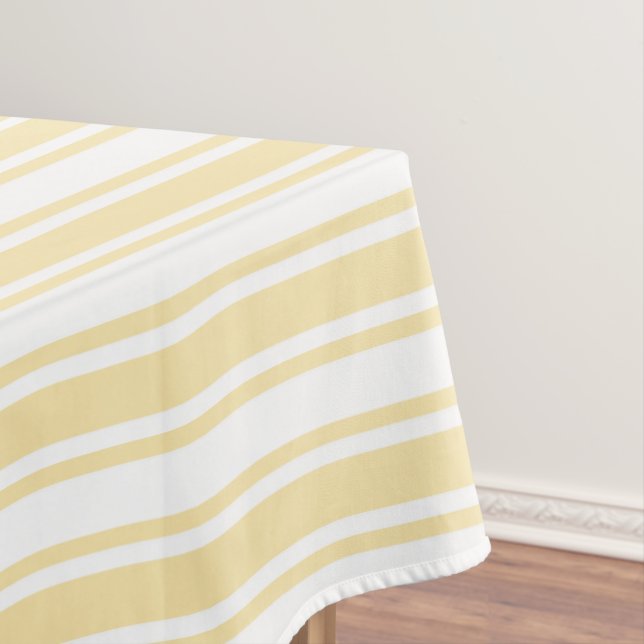 Pale yellow and white candy stripes tablecloth (In Situ)