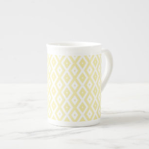 Pale yellow and white diamond pattern bone china mug