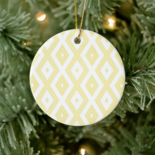 Pale yellow and white diamond pattern ceramic ornament