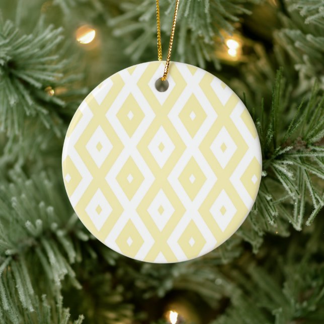 Pale yellow and white diamond pattern ceramic ornament (Tree)