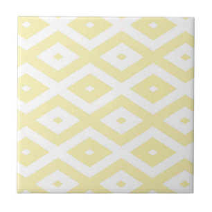 Pale yellow and white diamond pattern ceramic tile