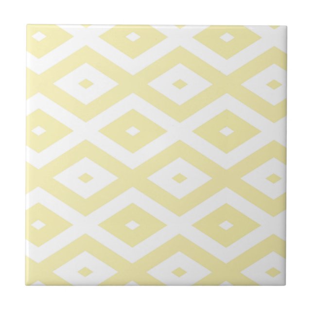 Pale yellow and white diamond pattern ceramic tile (Front)