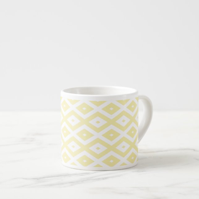 Pale yellow and white diamond pattern espresso cup (Front Right)