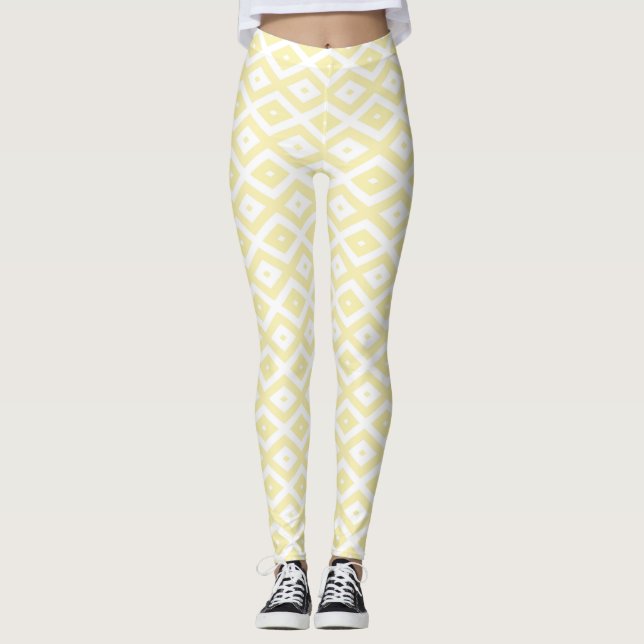 Pale yellow and white diamond pattern leggings (Front)