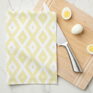 Pale yellow and white diamond pattern tea towel