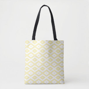 Pale yellow and white diamond pattern tote bag