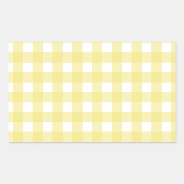 Pale yellow and white gingham rectangular sticker (Front)