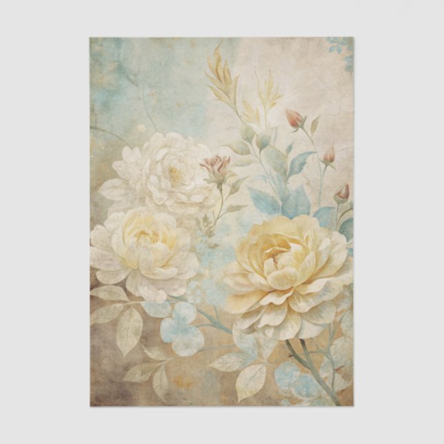 Pale Yellow and White Peony Floral Pattern Tissue Paper (Front)