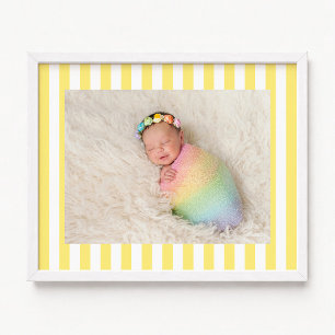 Pale Yellow and White Stripes New Baby Girl Photo Poster