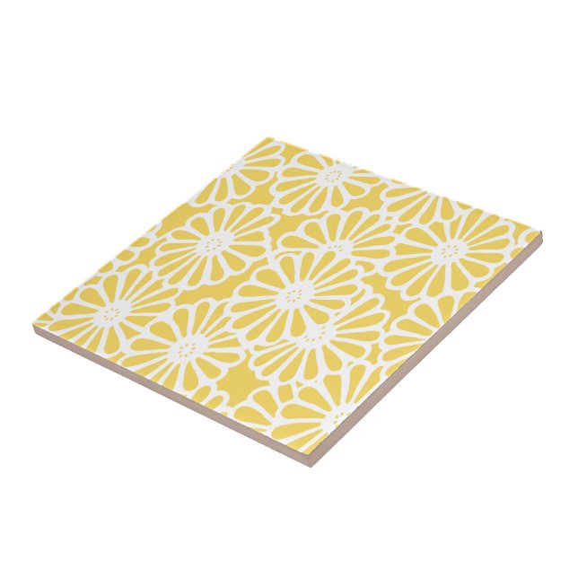 Pale Yellow Asian Moods Floral Ceramic Tile (Side)