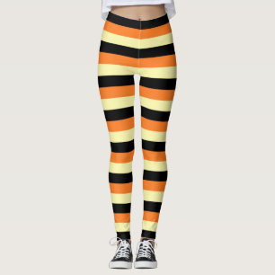 Pale Yellow, Black and Orange Stripes Leggings