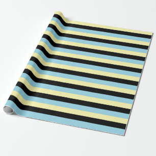 Pale Yellow, Black and Pastel Blue Stripes Wrapping Paper