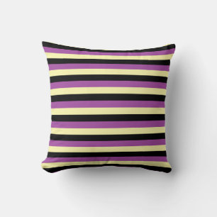 Pale Yellow, Black and Purple Stripes Cushion