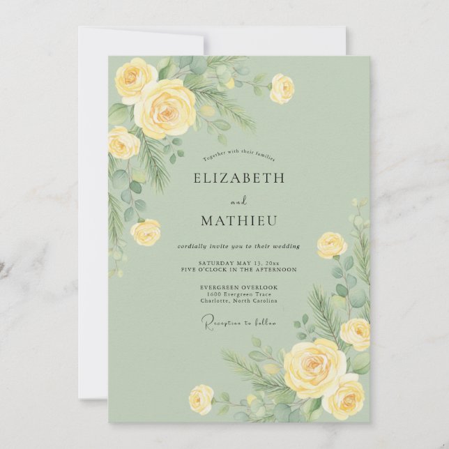 Pale Yellow Botanical Spring Wedding Invitation (Front)