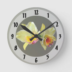 Pale Yellow Cattleya Orchids Square Wall Clock