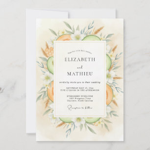 Pale Yellow Citrus Soft Eucalyptus Wedding Invitation