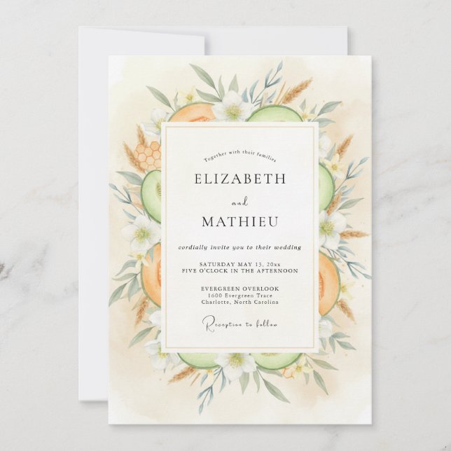 Pale Yellow Citrus Soft Eucalyptus Wedding Invitation (Front)