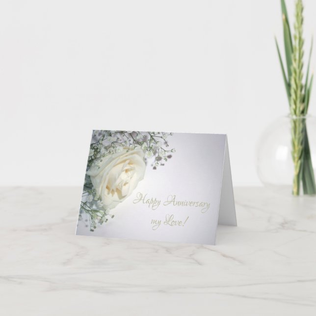 Pale Yellow Corner Rose Anniversary Card (Front)