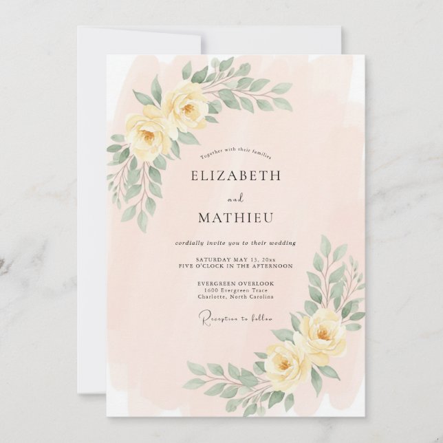 Pale Yellow Dainty Spring Wedding Invitation (Front)