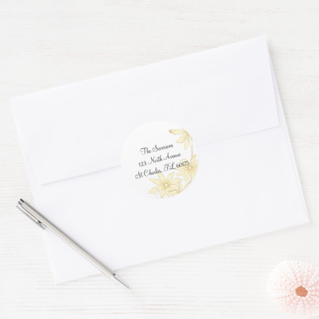 Pale Yellow Daisies Return Address Round Stickers (Envelope)