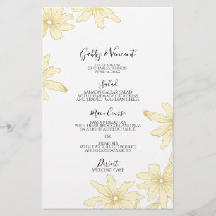 Pale Yellow Daisies Wedding Menu