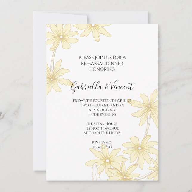 Pale Yellow Daisies Wedding Rehearsal Dinner Invitation (Front)