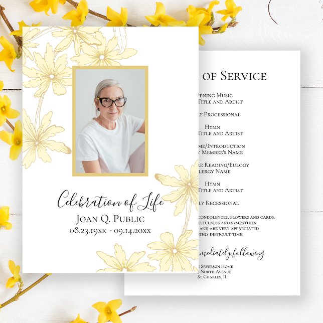 Pale Yellow Daisy Flowers Funeral Service Program (Creator Uploaded)