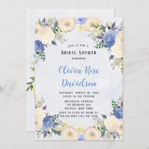 Pale Yellow Dusty Blue Peony Floral Bridal Shower Invitation