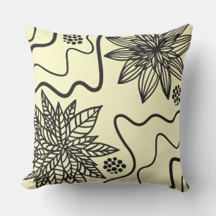 PALE YELLOW FLORAL BLACK DESIGN Retro Throw Pillow