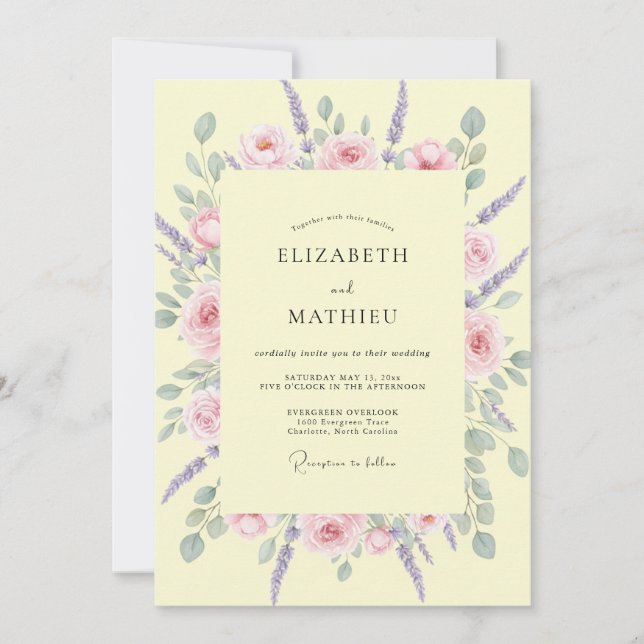 Pale Yellow Floral Spring Wedding Invitation (Front)