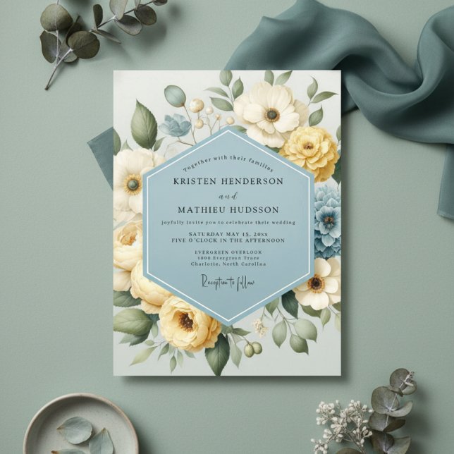 Pale Yellow Floral Whimsical Wedding Invitation (Creator Uploaded)