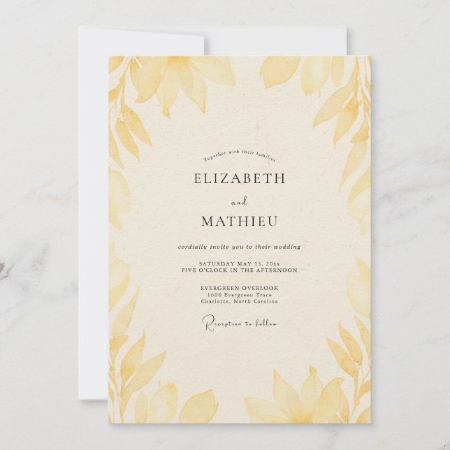 Pale Yellow Foliage Sage Wedding Invitation (Front)