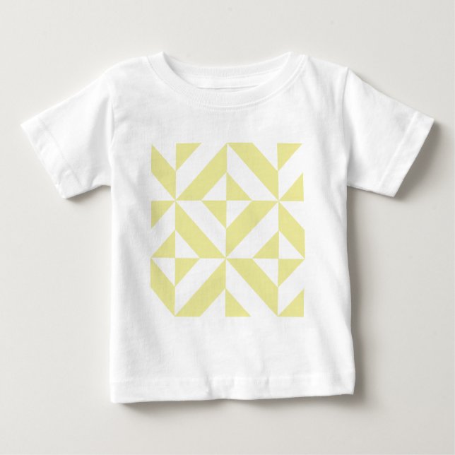 Pale Yellow Geometric Deco Cube Pattern Baby T-Shirt (Front)