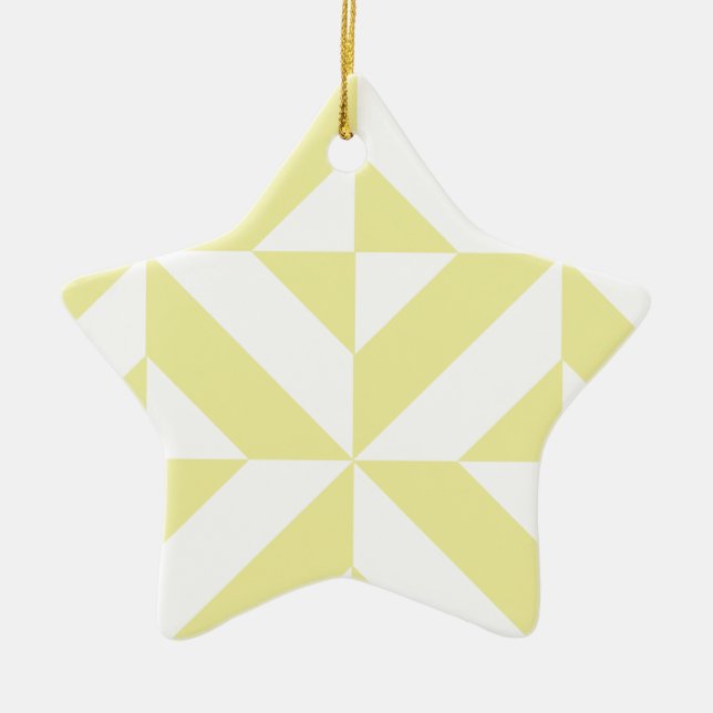 Pale Yellow Geometric Deco Cube Pattern Ceramic Ornament (Front)