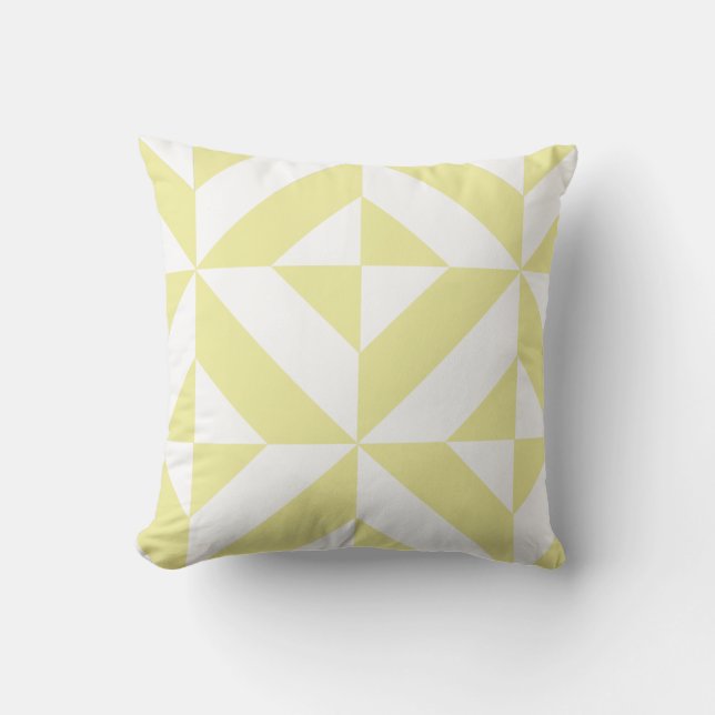 Pale Yellow Geometric Deco Cube Pattern Cushion (Front)