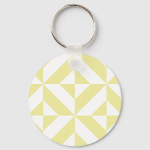 Pale Yellow Geometric Deco Cube Pattern Key Ring