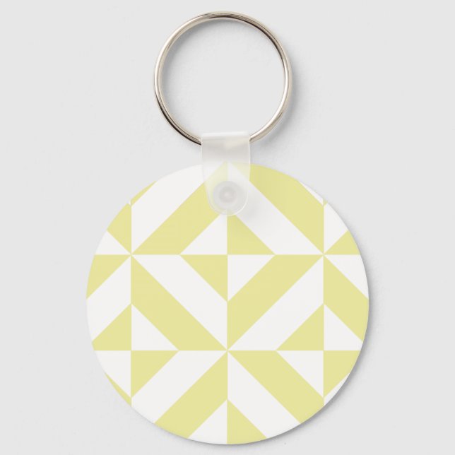 Pale Yellow Geometric Deco Cube Pattern Key Ring (Front)