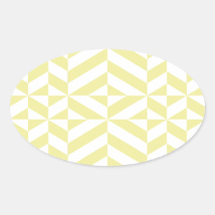 Pale Yellow Geometric Deco Cube Pattern Oval Sticker