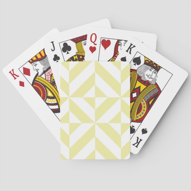 Pale Yellow Geometric Deco Cube Pattern Playing Cards (Back)